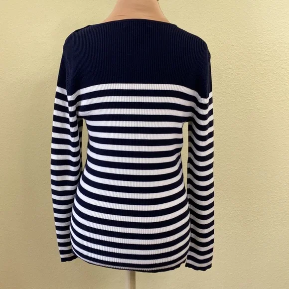 Lauren Ralph Lauren Navy & White Striped Sweater - Picture 2 of 7